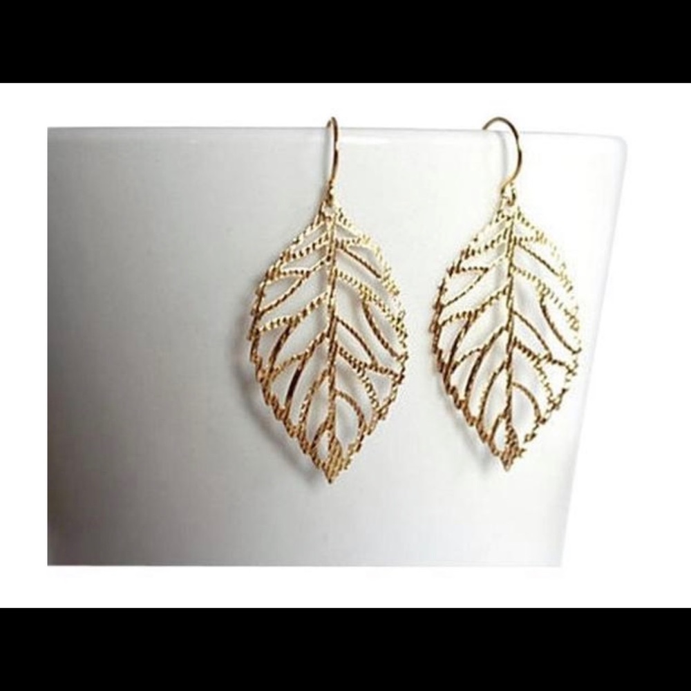 New Gold Plated New Leaf Yellow Dangling Earrings.